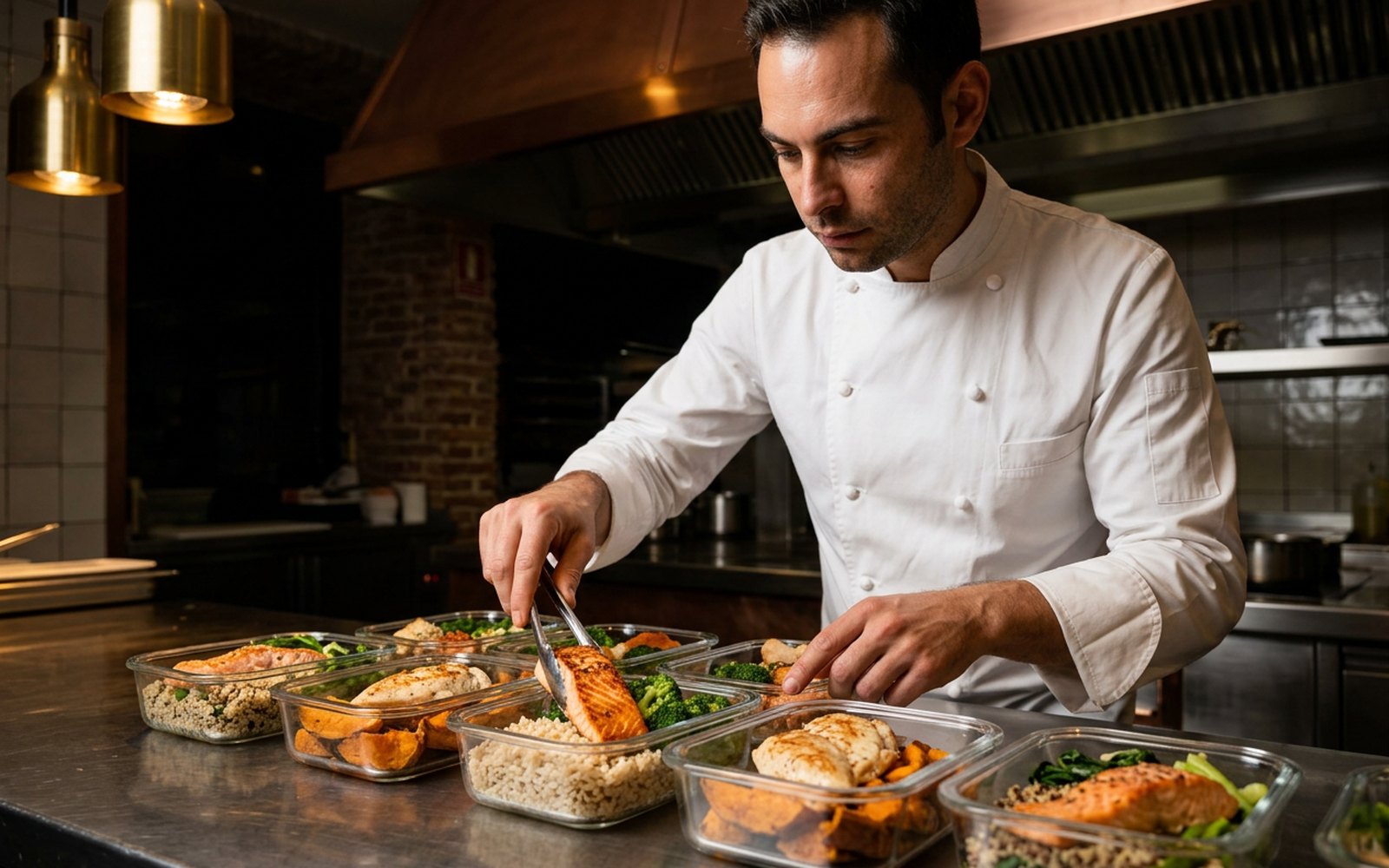 Chef Thierry Gustin preparando meal prep para deportistas en Madrid
