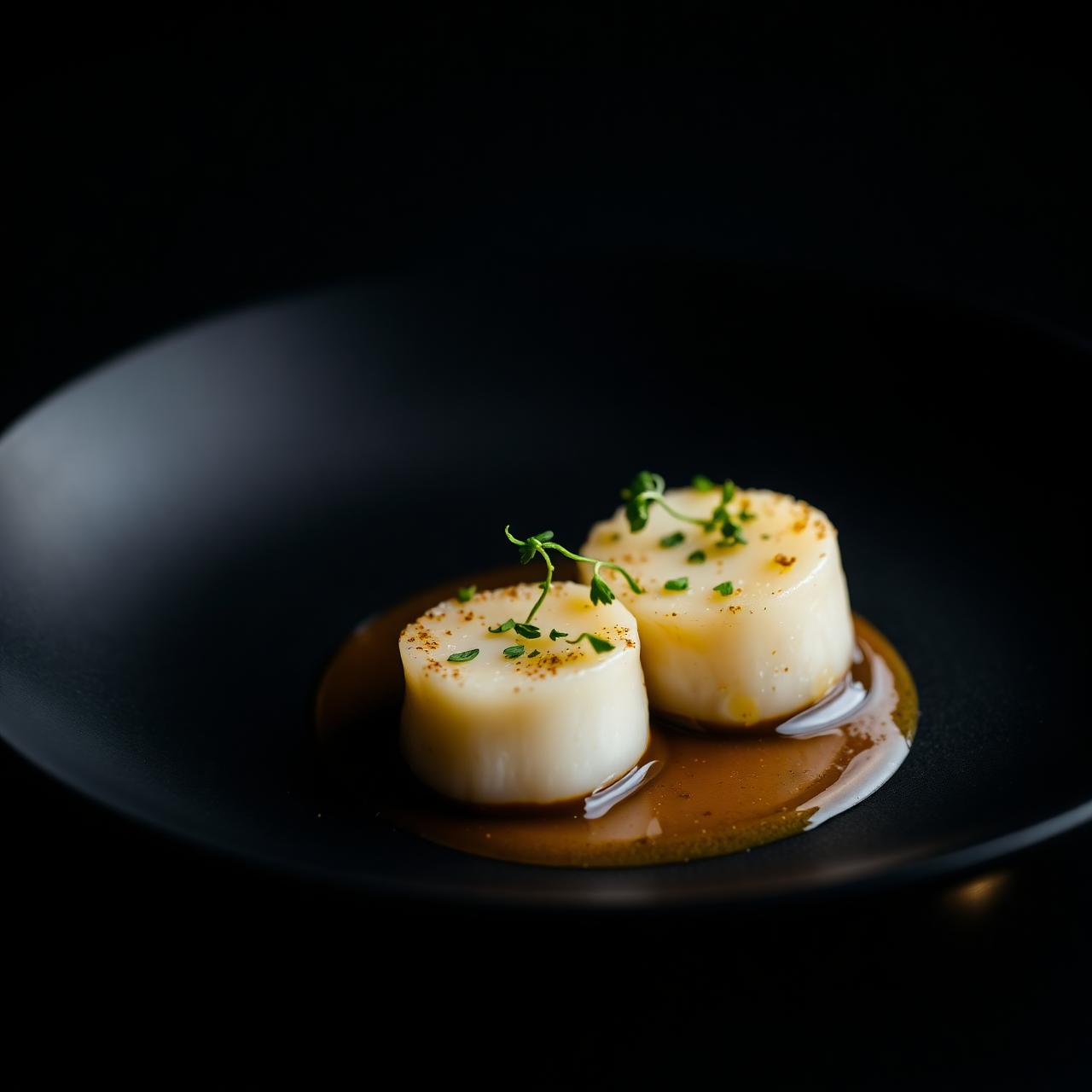 Plato estrella: vieiras con salsa dorada y hierbas frescas